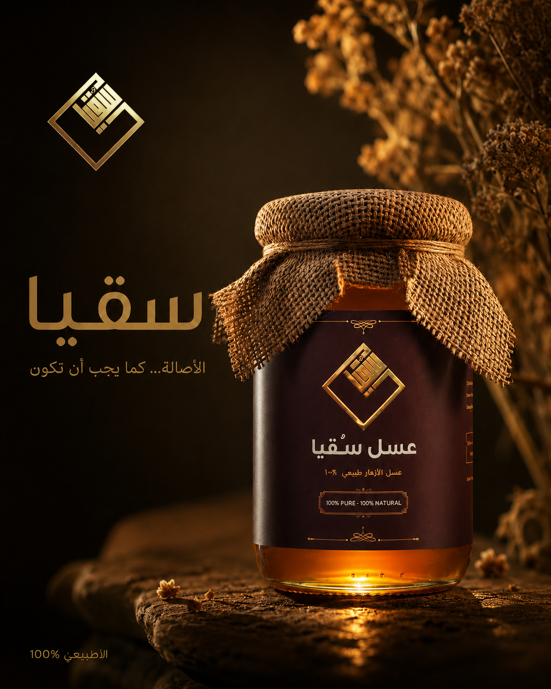 مرطبان عسل سُقيا على سطح حجري — من المنحل مباشرة